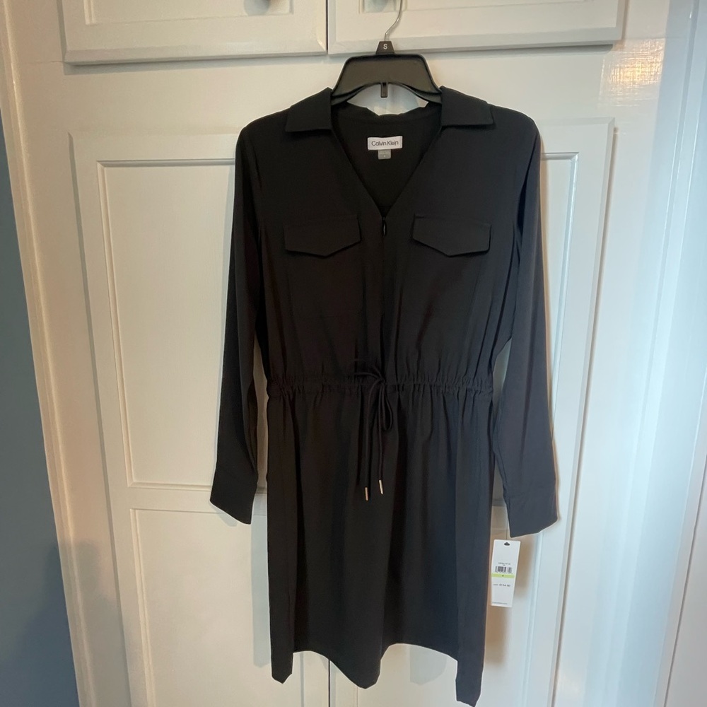 Calvin Klein Black Long Sleeve V-Neck Dress